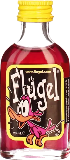 Klein rood flesje Flügel met gele dop